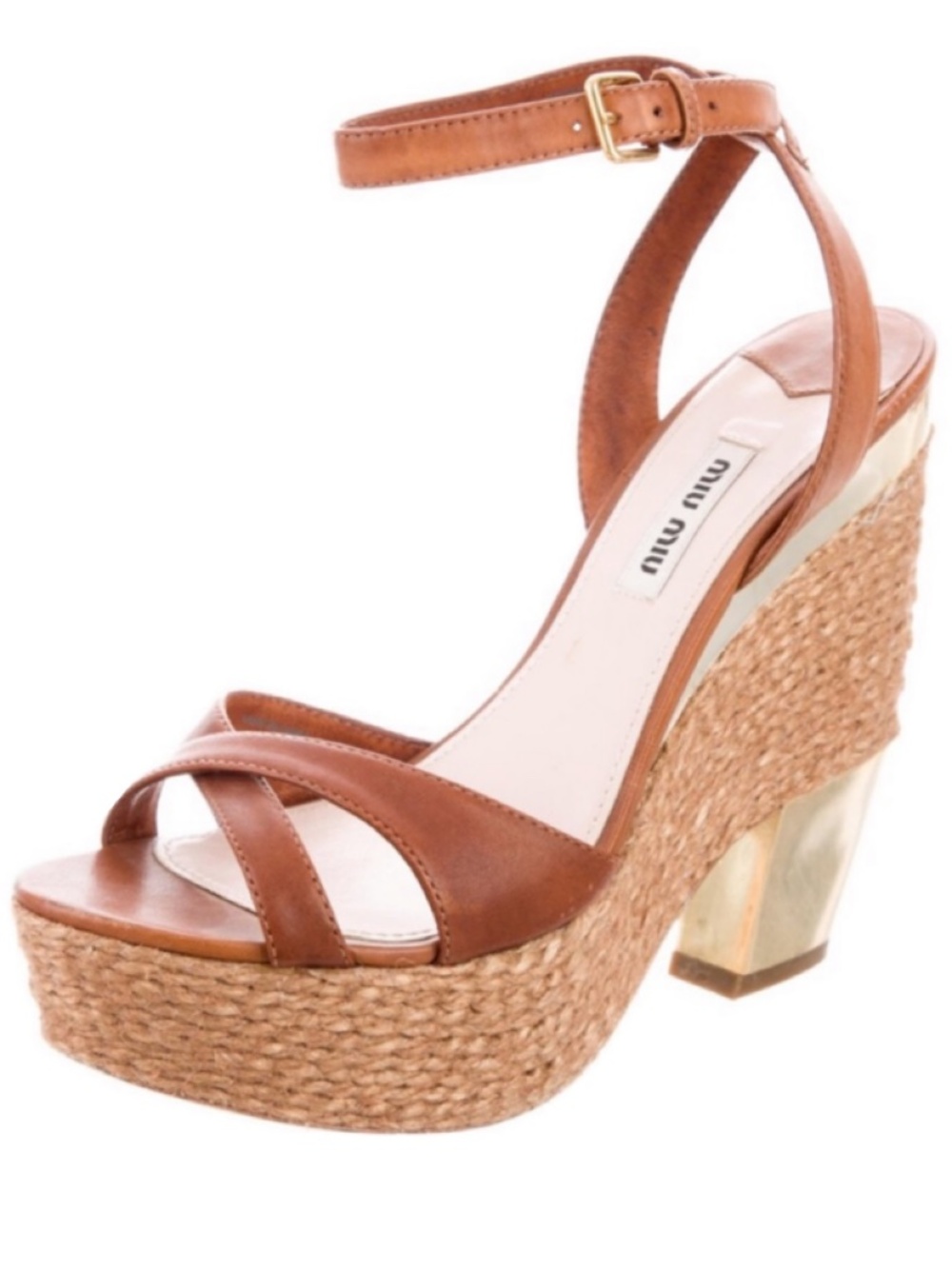 MUST GO: EUC Miu Miu Leather Espadrille Wedge Sandals